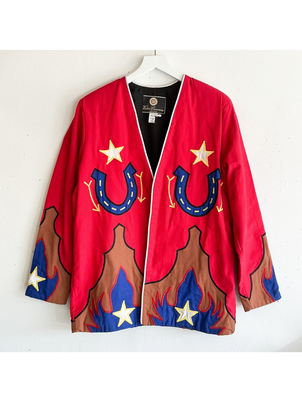 Victor Camarena Red Cotton Western Embroidered Jacket Stars Horseshoe Size M